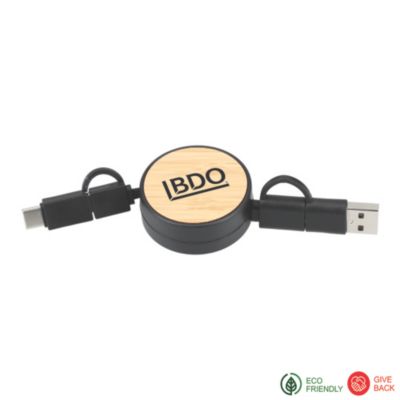 FSC 100% Bamboo Retractable 5-in-1 Charging Cable