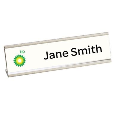 Desk Name Plate with Silver Holder - 2 x 8 in.