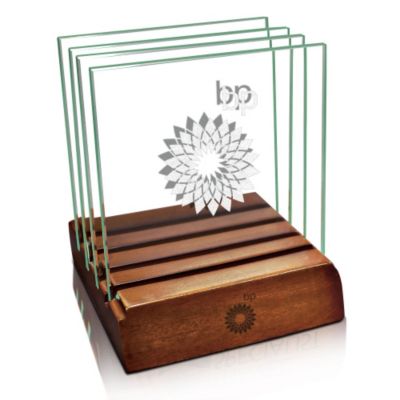 Glass Coasters with Base - Set of 4 - 4 in. x 4 in.