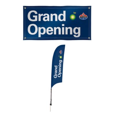 Streamline Razor Sail Sign - Amoco + BP Grand Opening - 7 ft. x 3 ft. x 6 ft.