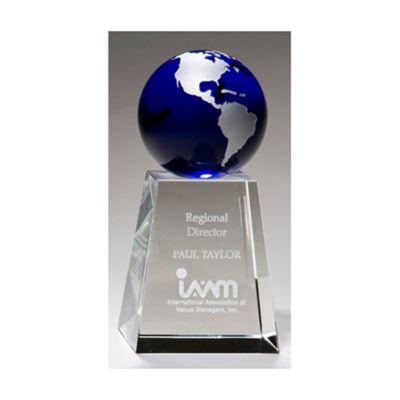 Crystal Award with Blue Globe - 5.25 in. - ECO - Transportation