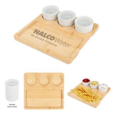 Bamboo Serving Tray with Ceramic Bowls - NW