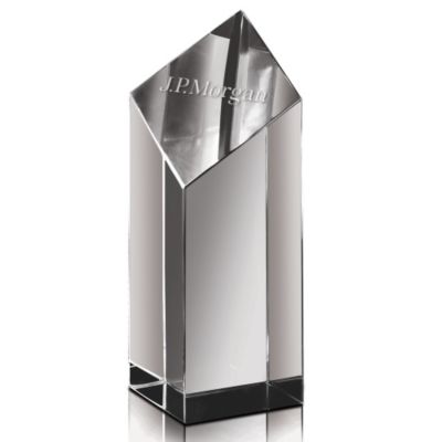 Chiseled Column Crystal Award - 3.375 in. W x 6 in. H x 3.375 in. D - J.P. Morgan