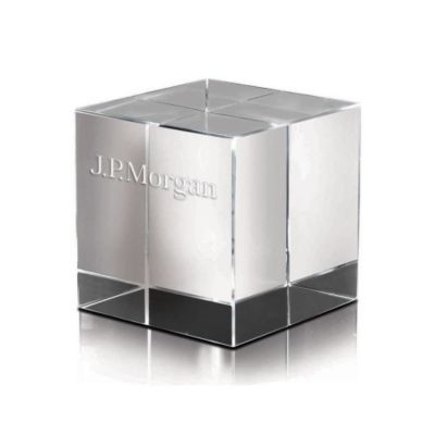 Crystal Cube Award - 2 in. W x 2 in. H x 2 in. D - J.P. Morgan