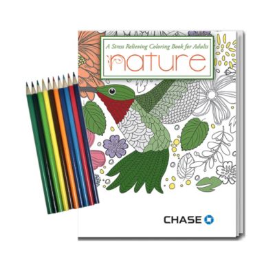 Stress Relieving Coloring Book and Pencil Set - Nature - 8 in. x 10.5 in. - Chase