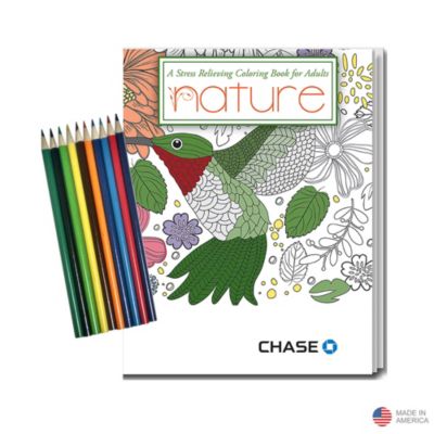 Stress Relieving Coloring Book and Pencil Set - Nature - 8 in. x 10.5 in. - Chase