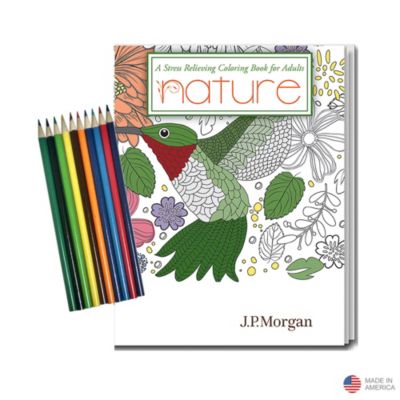 Stress Relieving Coloring Book and Pencil Set - Nature - 8 in. x 10.5 in. - J.P. Morgan