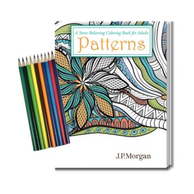 Stress Relieving Coloring Book and Pencil Set - Patterns - 8 in. x 10.5 in. - J.P. Morgan