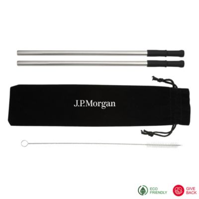 Reusable Stainless Steel Straw Set with Brush - J.P. Morgan