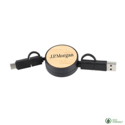 FSC 100% Bamboo Retractable 5-in-1 Charging Cable - J.P. Morgan