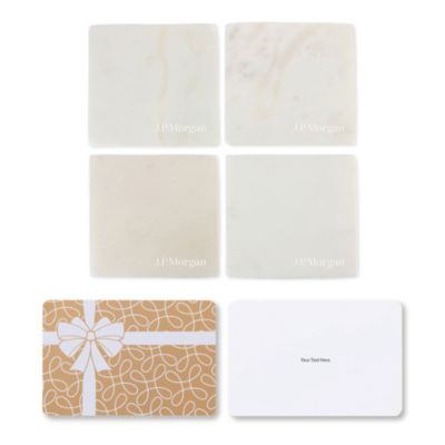 Be Home White Marble Square Coasters Set with Card - J.P. Morgan