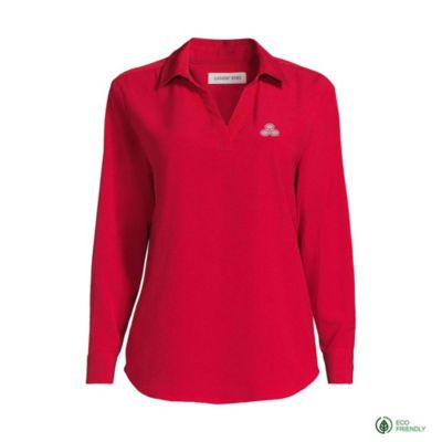 LE - Ladies Long Sleeve Polo Collar Popover Crepe Blouse