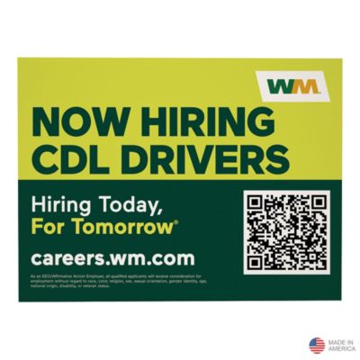 Corrugated Plastic Sign - Single-Sided - 24 in. x 18 in. - Now Hiring CDL Drivers