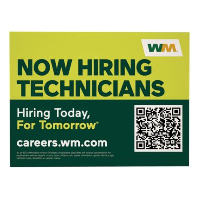 Corrugated Plastic Sign - Single-Sided - 24 in. x 18 in. - Now Hiring Technicians