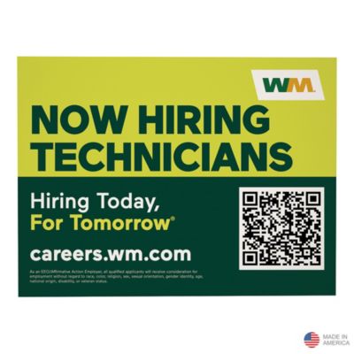 Corrugated Plastic Sign - Single-Sided - 24 in. x 18 in. - Now Hiring Technicians