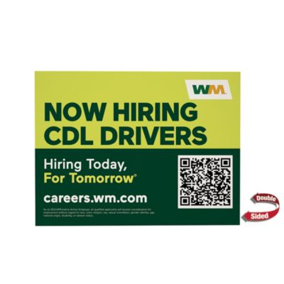 Corrugated Plastic Sign - Double-Sided - 24 in. x 18 in. - Now Hiring CDL Drivers