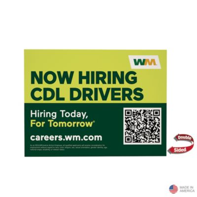 Corrugated Plastic Sign - Double-Sided - 24 in. x 18 in. - Now Hiring CDL Drivers