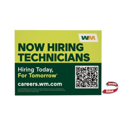 Corrugated Plastic Sign - Double-Sided - 24 in. x 18 in. - Now Hiring Technicians