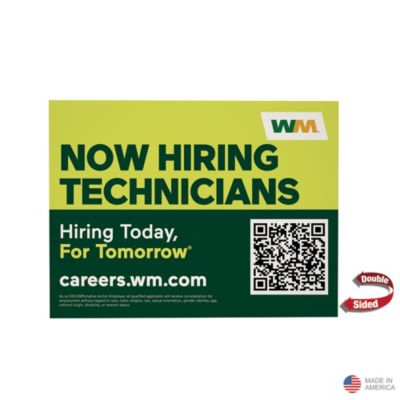 Corrugated Plastic Sign - Double-Sided - 24 in. x 18 in. - Now Hiring Technicians