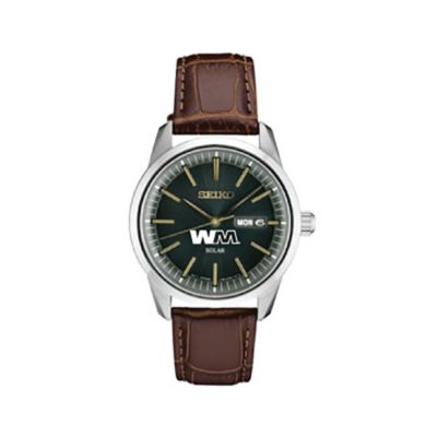 Seiko Solar Green Dial Leather Watch
