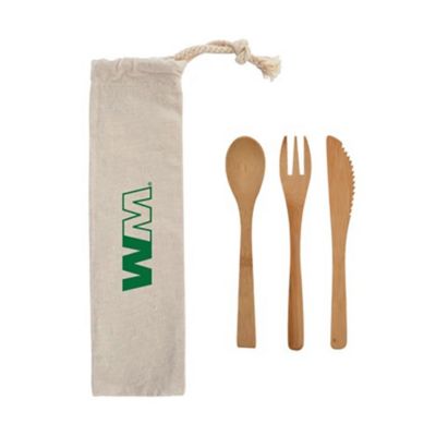 3 Piece Bamboo Utensil Set in Travel Pouch