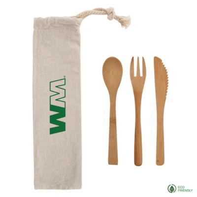 Bamboo Utensil Set in Travel Pouch - 3 Piece