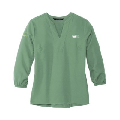 Ladies Mercer and Mettle Stretch Crepe Three-QuarterSleeve Blouse - Get Home Safe